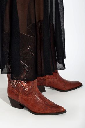 Kurt Geiger Leather Cowboy Boots Rodeo Bow, Womens, Brown