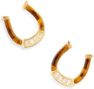 Established Tigers Eye & Diamond Horseshoe Stud Earrings in Tiger Eye at Nordstrom