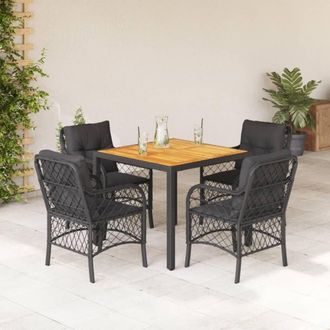 vidaXL Set De Muebles Jard&iacute;n 5 Pzas Con Cojines Rat&aacute;n Sint&eacute;tico Negro Vidaxl