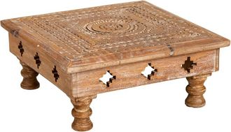 Wanderlust Deco Mesa Centro De Madera Tallada Acabado Artesanal 33x33x14