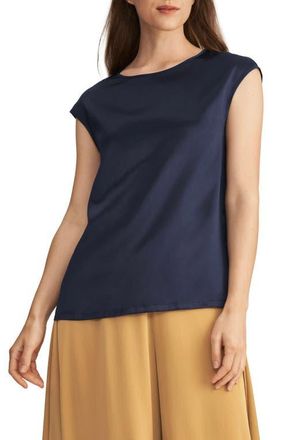 LilySilk Womens Basic Cap Sleeves Silk Tee in Navy Blue at Nordstrom, Size Large
