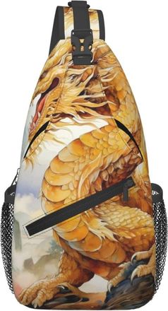 Generic Gold Dragon Chest Bag Trendy Crossbody Bag Anti Theft Daypack For Sports Camping Casual