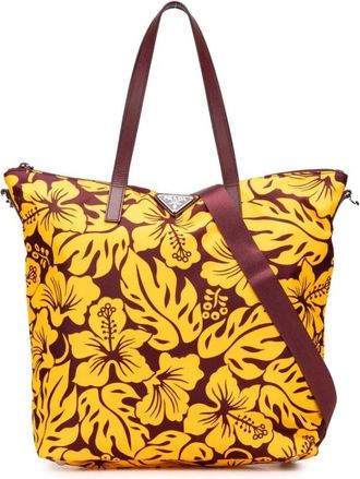 Prada Pre-owned Tote Bags, female, Yellow, Size: ONE SIZE Pre-owned Floral Print Tote Bag