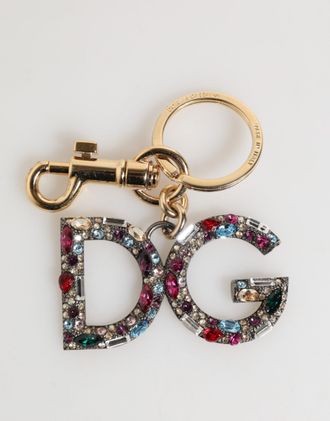 Dolce & Gabbana Multicolor Kristallen DG Logo Gouden Sleutelhanger Charm Sleutelhanger