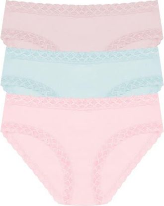 Natori Bliss Cotton Girl Brief 3-Pack in Ivry Rse/sky Green/delicte Rse at Nordstrom, Size Medium