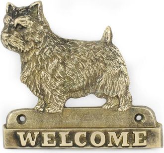 OEM Norwich Terrier - Cartel Para Puerta Con Un Perro, Placa De Bienvenida De Lat&oacute;n, Cartel &Uacute;nico Con La Palabra Welcome De Art-dog