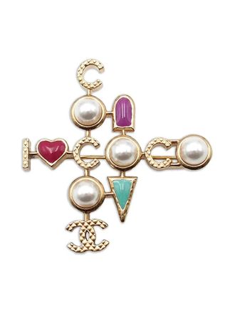 Chanel 2017 CC Gold Plated Faux Pearl I Heart Coco Brooch costume brooch - Oro