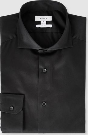 Reiss Black Slim Fit Two-fold Cotton Shirt, XS- Resort & Holiday Wear