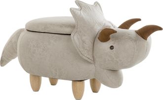 Beliani Taburete Para Ni&ntilde;os Triceratops Tapizado En Tela De Poli&eacute;ster Gris Claro Patas De Madera Tapizadas Funci&oacute;n De Almacenamiento Triceratops