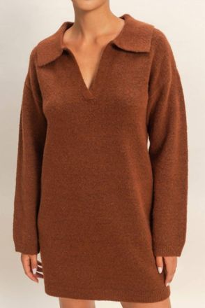 HYFVE Polo Long Sleeve Sweater Dress In Chestnut