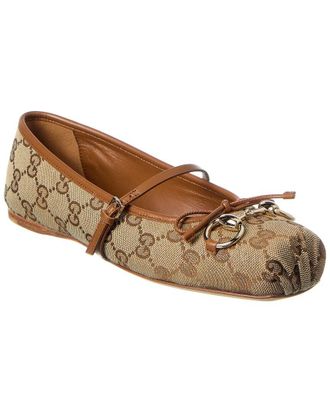 Gucci Horsebit Gg Canvas & Leather Ballet Flat