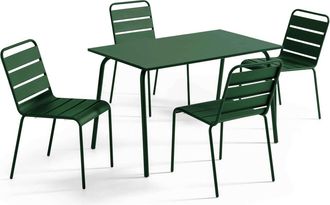Oviala Mesa de jard&iacute;n de metal y conjunto de 4 sillas verde bosque