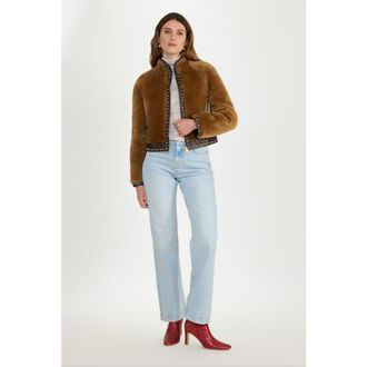 FURNIQ Shearling Studded Jacket in Brown at Nordstrom, Size Xx-Large
