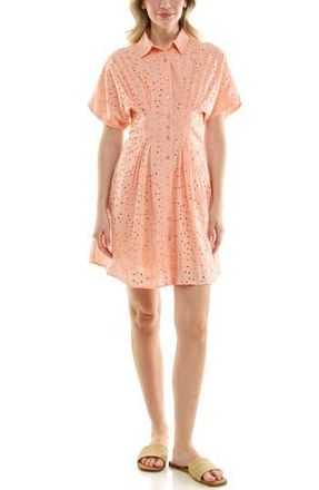 Nicole Miller Cotton Broderie Anglaise Mini Shirtdress in Dusty Peach at Nordstrom Rack, Size 14