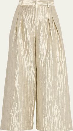 Rosie Assoulin Wide-Leg Metallic Double-Pleat Pants