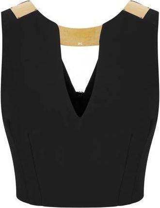 Elisabetta Franchi Tops, Dames, Zwart, L, Polyester, Top van dubbellaagse stretch cr&ecirc;pe met juwelen halslijn