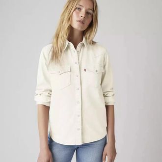 Levi's Ultimate Western Shirt Womens Icy Ecru Point Collar Snap Button JAX1462