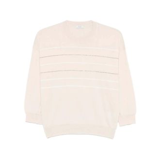 PESERICO Peserico, Round-neck Knitwear, female, Pink, Size: XL Striped crew-neck sweater