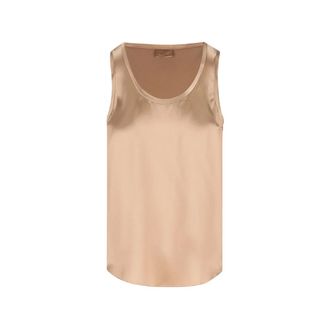 Brunello Cucinelli Brunello Cucinelli, Blouses, female, Beige, Size: S Scoop Neck Silk Top