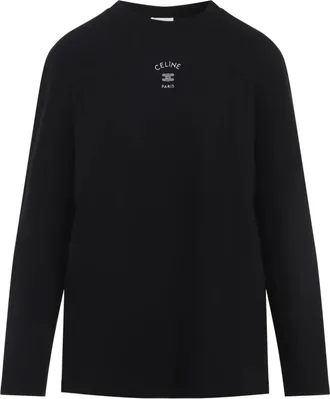 Celine Long Sleeve Tops, female, Black, Size: XS Triomphe Long-sleeved T-shirt