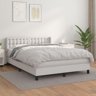 vidaXL Cama Box Spring Con Colch&oacute;n Cuero Sint&eacute;tico Blanco 140x190 Cm Vidaxl