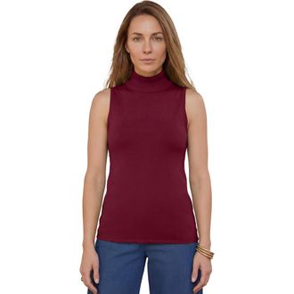 Jessica London Carefree Cashmere Sleeveless Turtleneck Shell in Merlot at Nordstrom, Size 28
