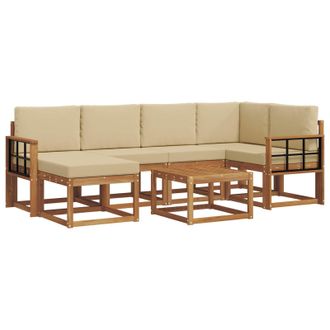 vidaXL Conjunto De Sof&aacute;s De Exterior Con Coj&iacute;n 7 Pcs Natural Y Beige Vidaxl