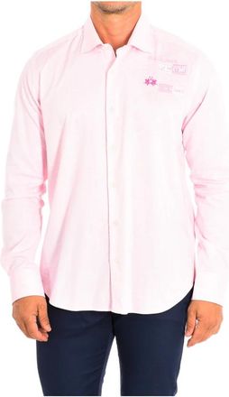 La Martina Long Sleeve Shirt - Heren - Casual Overhemden - Roze - S - Katoen - Overhemden