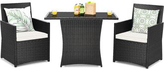 Costway 3 Pieces Patio PE Wicker Set Space-saving Outdoor Conversation Set-White