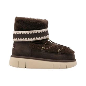 Mou Schoenen, Dames, Bruin, 38 EU, Wol, Crochet Stitch-Trim Laarzen