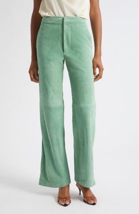 Ulla Johnson Freja Wide Leg Suede Leather Jeans in Aventurine at Nordstrom, Size 10