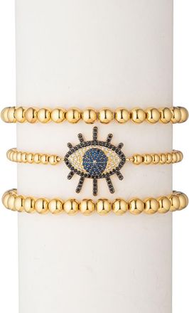 Eye Candy Los Angeles Sunset Eye Stretch Beaded Bracelet Set in Gold at Nordstrom Rack