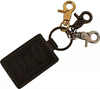 Dolce & Gabbana Green Leather D&G Logo Metal Ring Hook Keyring Mens Keychain