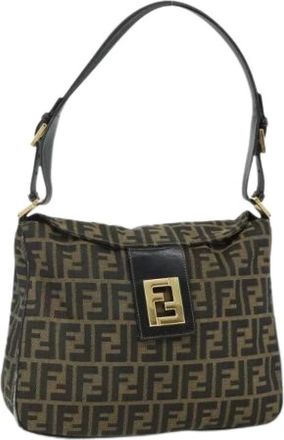 Fendi Pre-owned Shoulder Bags, female, Brown, Size: ONE SIZE Pre-owned Zucca Canvas Shoulder Bag
