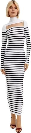 Jean Paul Gaultier Gestreepte Golfjurk met Rechthoekig Decollet&eacute; Detail - Dames - Casual kleedjes - Wit - XS - Leer - Kleedjes