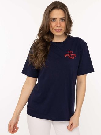 Zwillingsherz T-Shirt ZWILLINGSHERZ Feel Good Club, Damen, Gr. L/XL, marine, Sweatware, Obermaterial: 100% Baumwolle, bestickt, unifarben, klassisch h&uuml;ftbedeckend, 