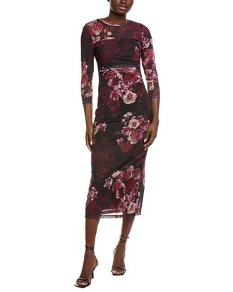 Anne Klein Ruched Mesh Midi Dress