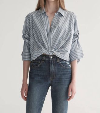 A.L.C. Leo Striped Cotton Shirt In White/steel Blue