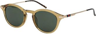 Gucci Zonnebril met rond montuur - Heren - Zonnebrillen - Groen - 48 MM - Accessoires