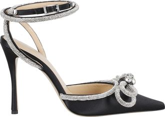 Mach & Mach Black Silk Satin Rhinestone-Trim Leather Sandals