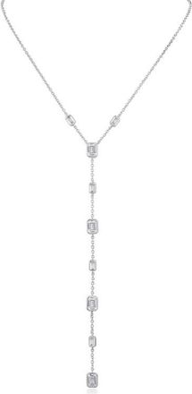 Kenneth Jay Lane Emerald Cut Cubic Zirconia Station Y-Necklace in Rhodium Plated at Nordstrom