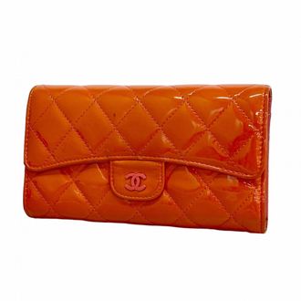 Chanel Orange Patent Leather Long Wallet (Bi-Fold) (Pre-Owned)
