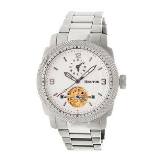 Heritor Helmsley Semi-Skeleton Leather-Band Watch in Silver/white at Nordstrom