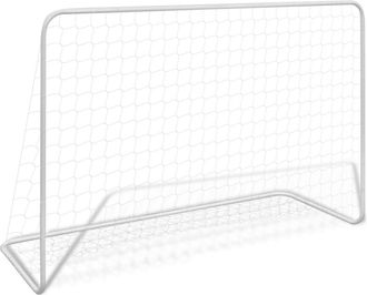 vidaXL Porter&iacute;a De F&uacute;tbol Vidaxl Con Red, 182 X 61 X 122 Cm, Color Blanco Acero