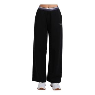 Emporio Armani Broeken, Dames, Zwart, XL, Logo Elastische Taille Broek