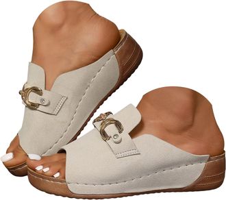 Generic Orthopedic Wedge Sandals for Women 2026 Dressy Comfortable Low Wedges Walking Sandals Summer Slip On Beach Flip Flops with Arch Support Open Toe Wide 