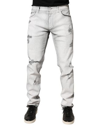 Dolce & Gabbana Light Gray Distressed Skinny Men Denim Jeans Cotton Elastane Clothing