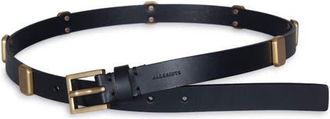 AllSaints Esta Leather Belt in Black Antique Brass at Nordstrom, Size X-Large