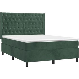 vidaXL Cama Box Spring Con Colch&oacute;n Terciopelo Verde Oscuro 140x200 Cm Vidaxl