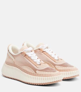 Chlo&eacute; Nama leather-trimmed platform sneakers